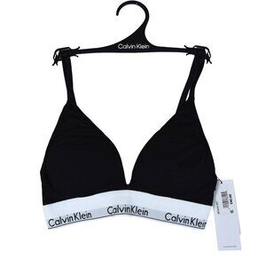 NWT Calvin Klein Triangle Lightly Padded Bra Classic Logo Black White Sz M